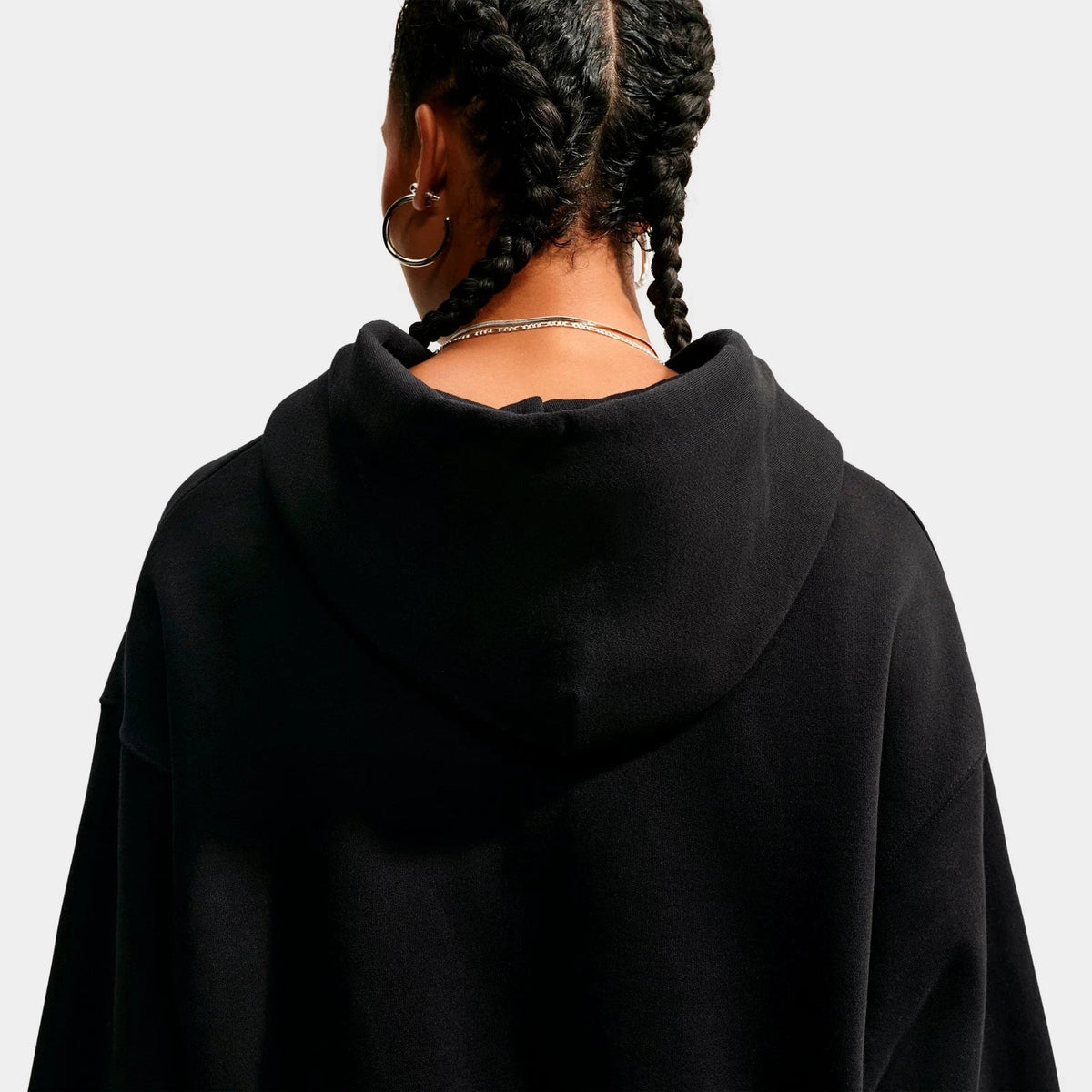 Women's Oversized Cropped Fleece Zip Hoodie - Black