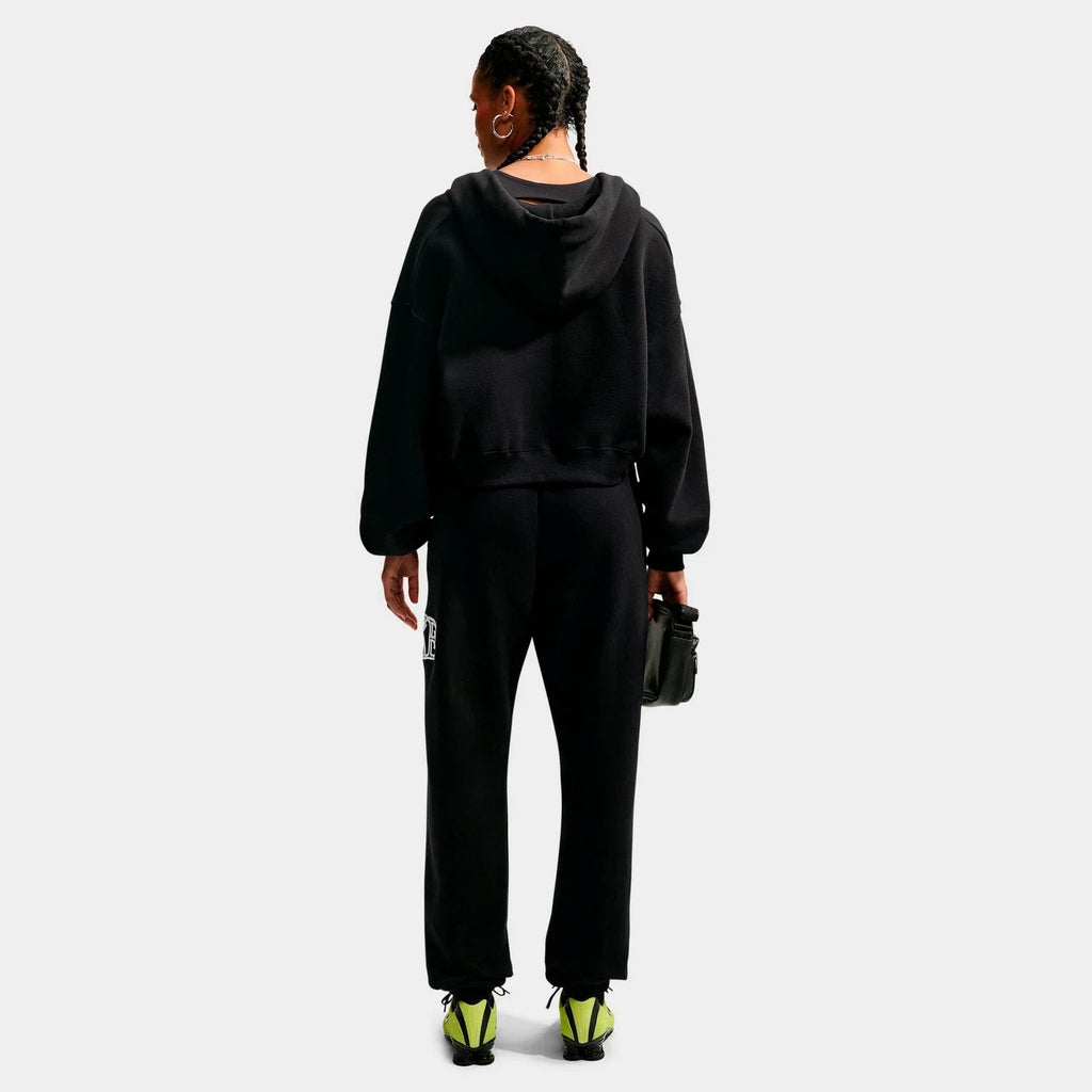 Women's Oversized Cropped Fleece Zip Hoodie - Black