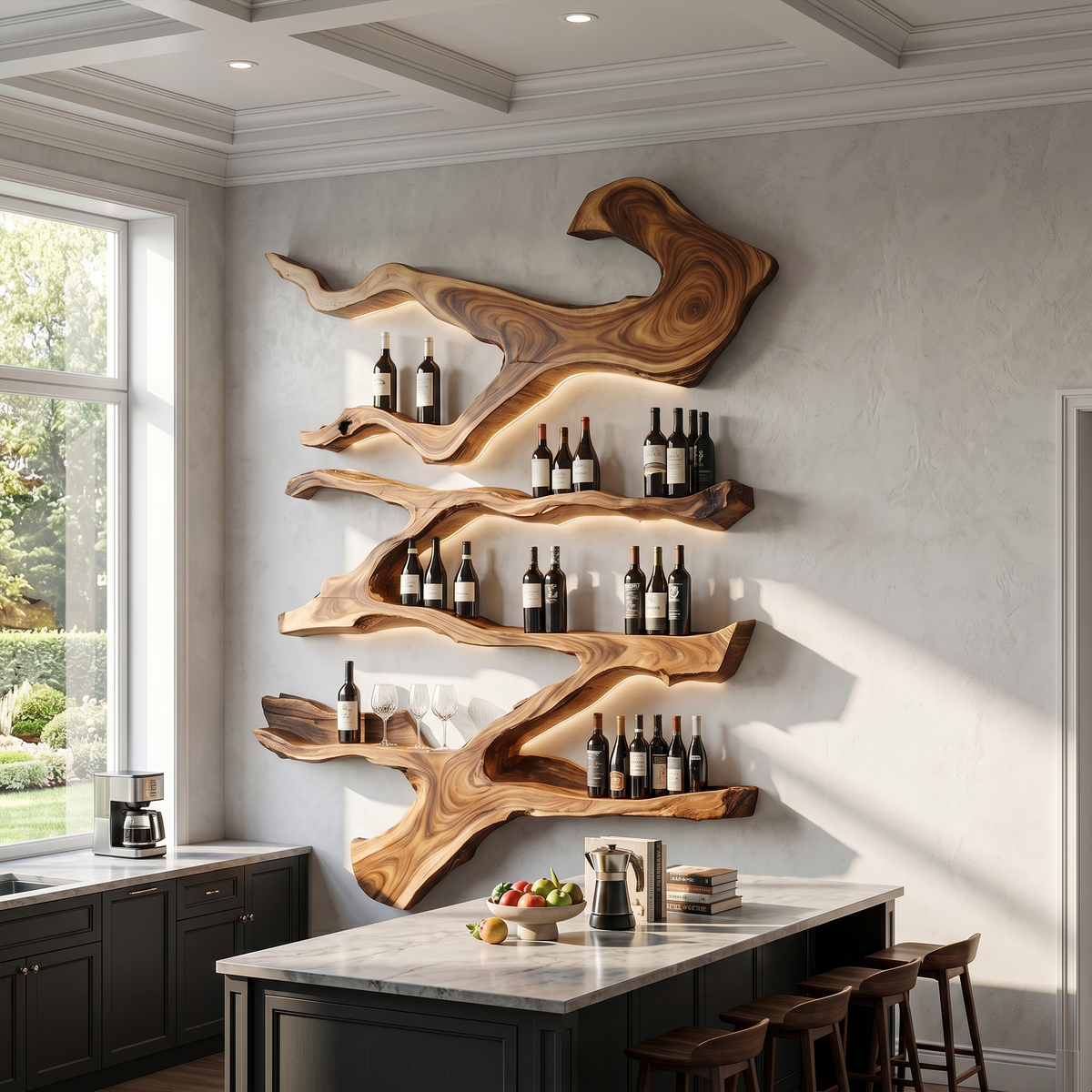 Farmhouse Monkeypod Wood Wall Wine Rack Display