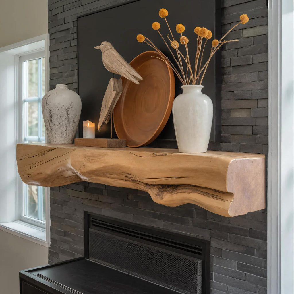 Live Edge Solid Wood Mantel Shelf for Fireplace or Entryway
