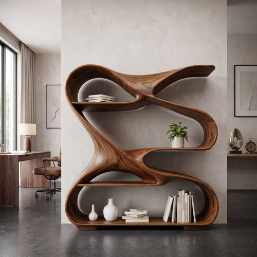 Modern Freeform Sculptural Wood Bookshelf for Office Display
