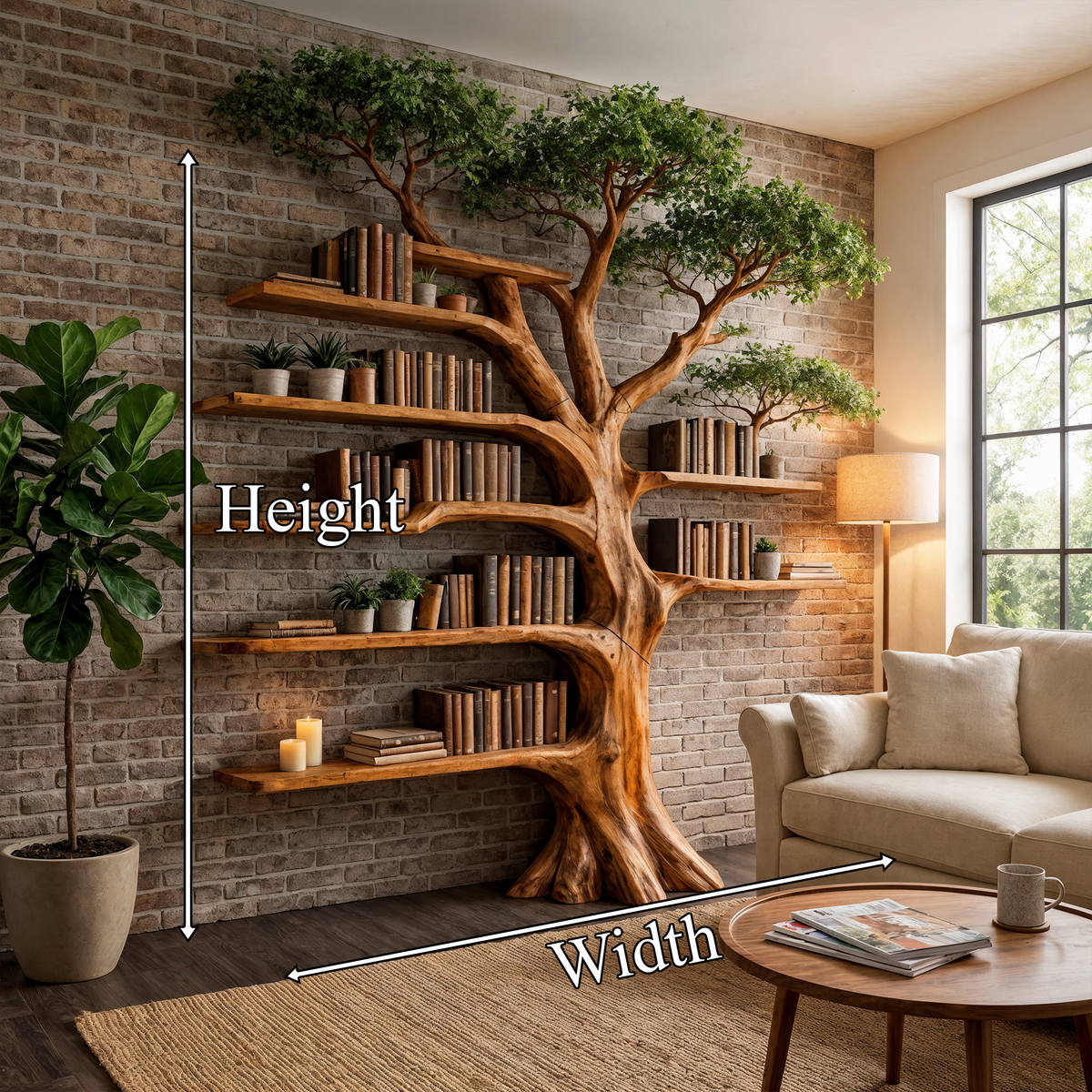 Solid Wood Tree Bookcase with Built-In Reading Bench - view 8