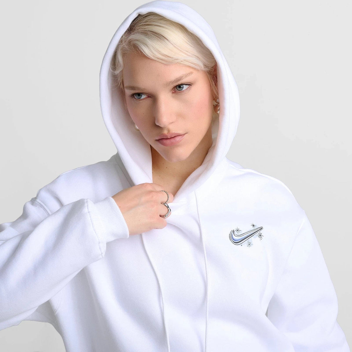 Women's Graphic Oversized Pullover Hoodie - White