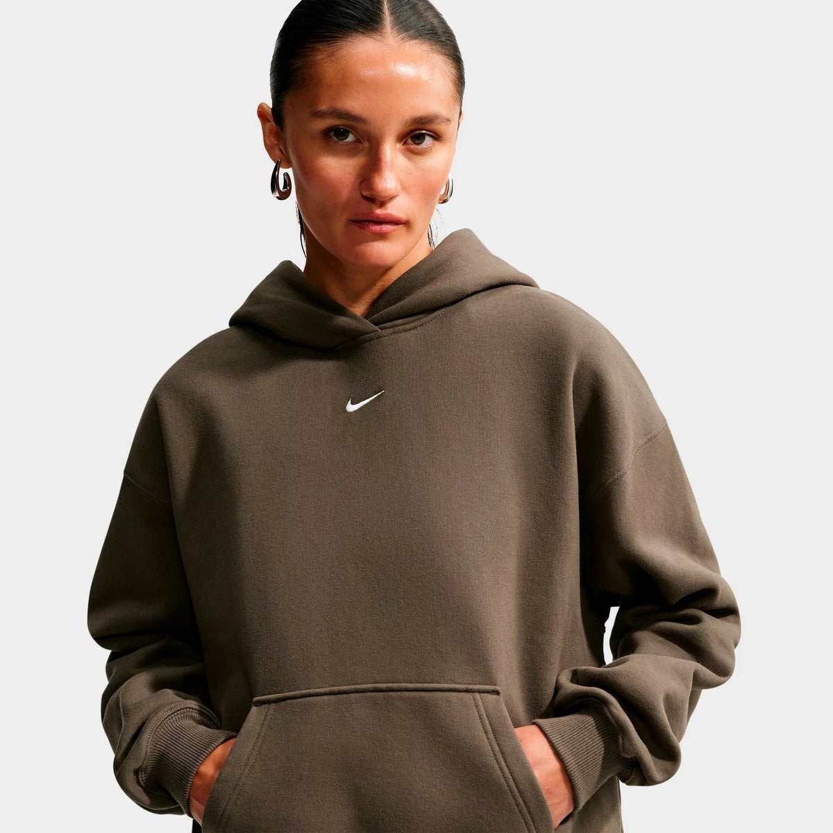 Women's Oversized Fleece Pullover Hoodie - Brown