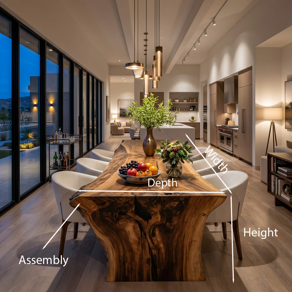 Modern Live Edge Solid Wood Dining Table with Monolithic Base - view 7