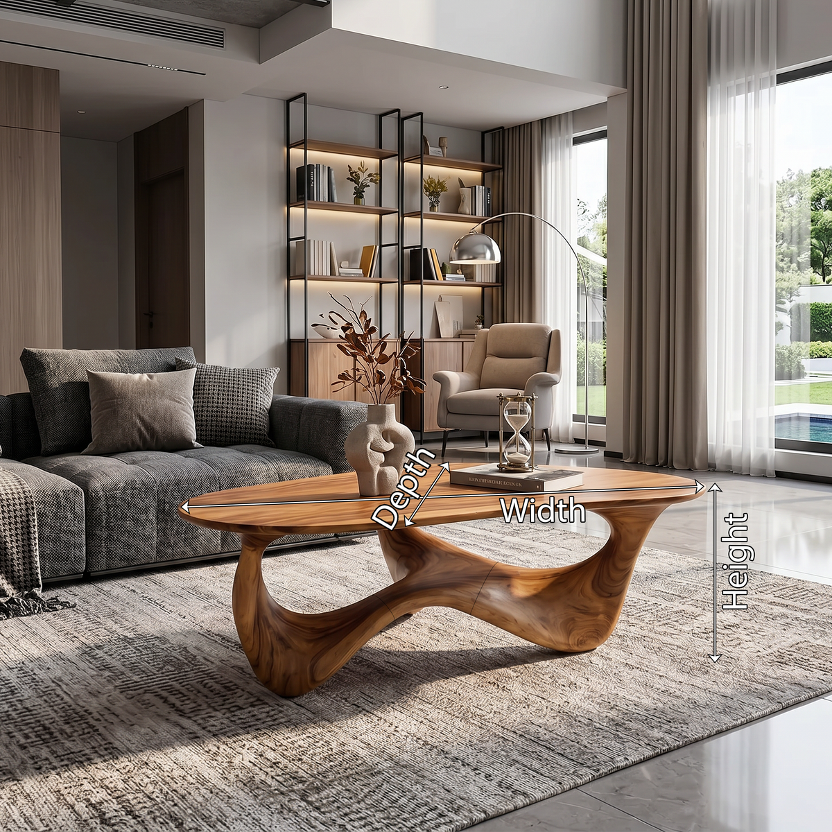 Rustic Solid Wood Coffee Table with Spacious Tabletop - view 8