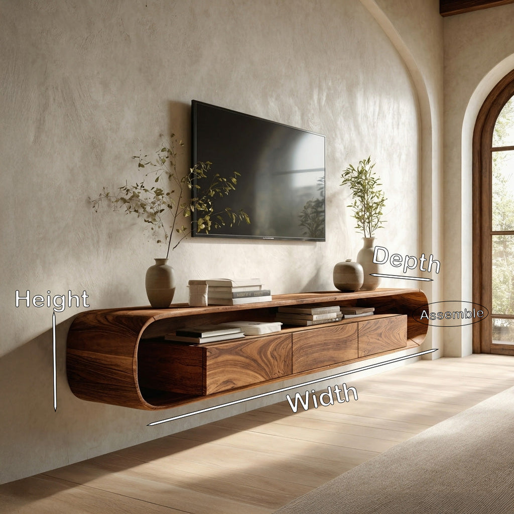 Organic Modern Floating Solid Wood TV Console with Drawers - view 8