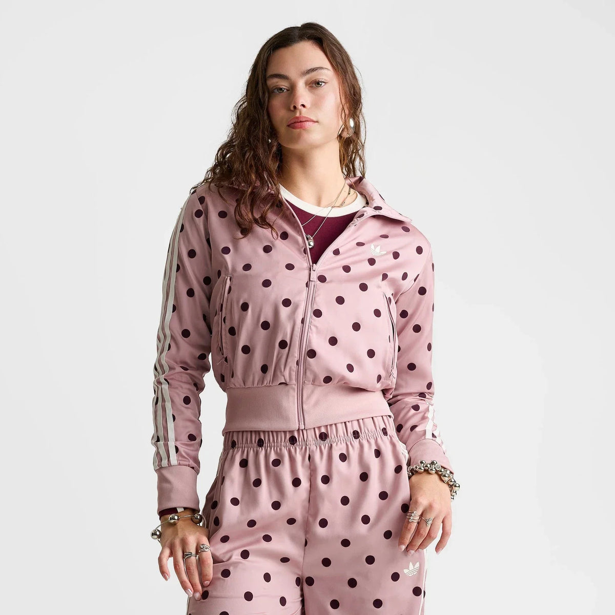 Women's Polka Dot Satin Full-Zip Track Jacket