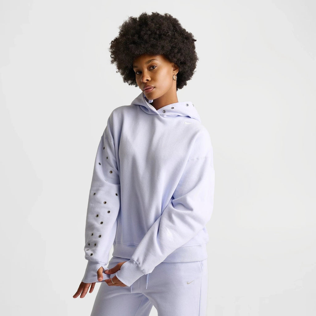 Women's Oversized Grommet Fleece Hoodie - Purple