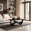 Rustic Solid Wood Low Coffee Table with Natural Grain in Black finish