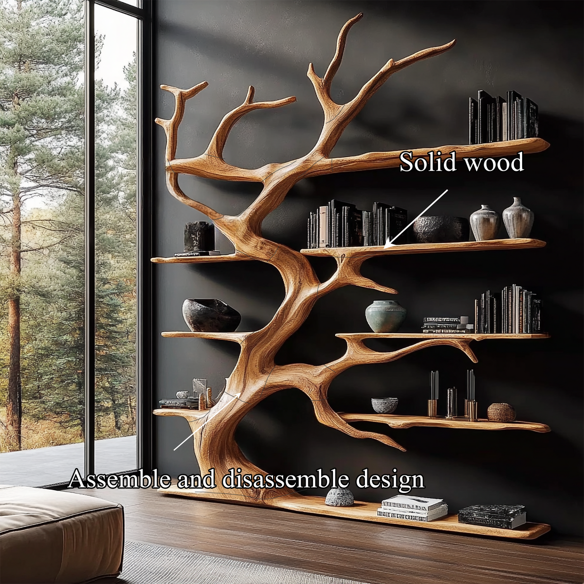 Rustic Tree Branch Bookshelf for Living Room Display - view 6