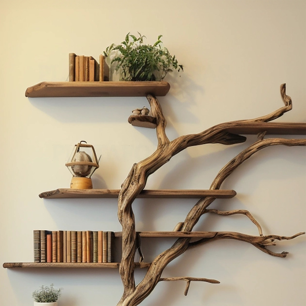 Narrow Corner Tree Branch Wall Shelf in Dark Brown, 84 in Tall - view 3