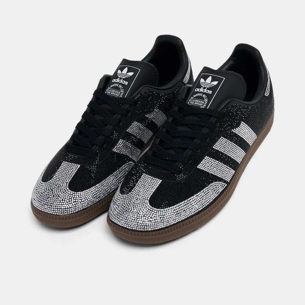 Women's Rhinestone Leather Sneakers - Black