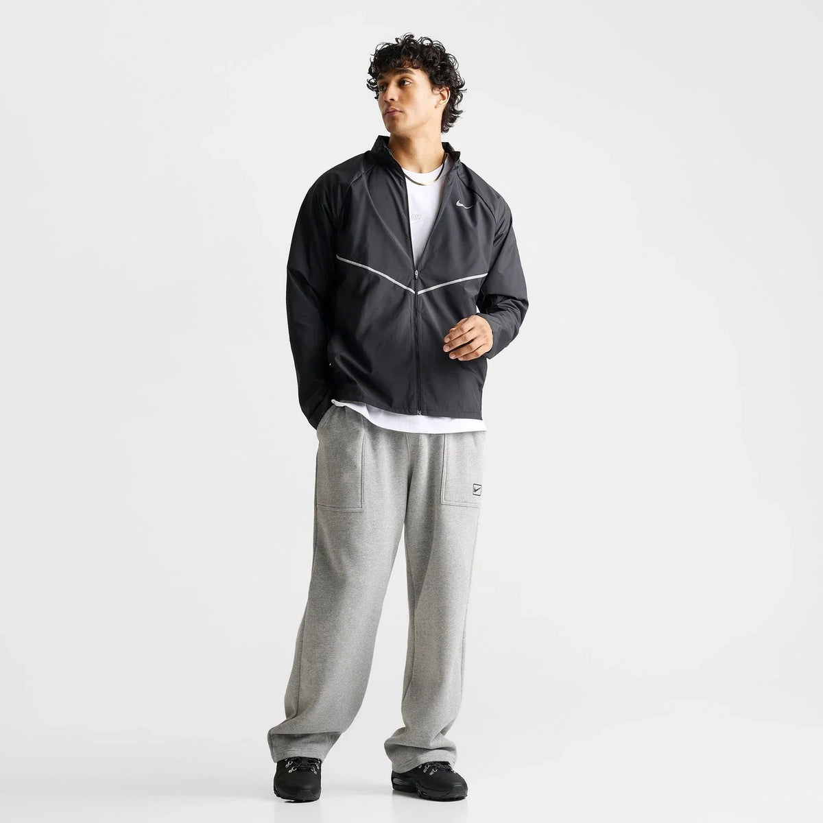 Men's Packable Water-Repellent Running Jacket - Black