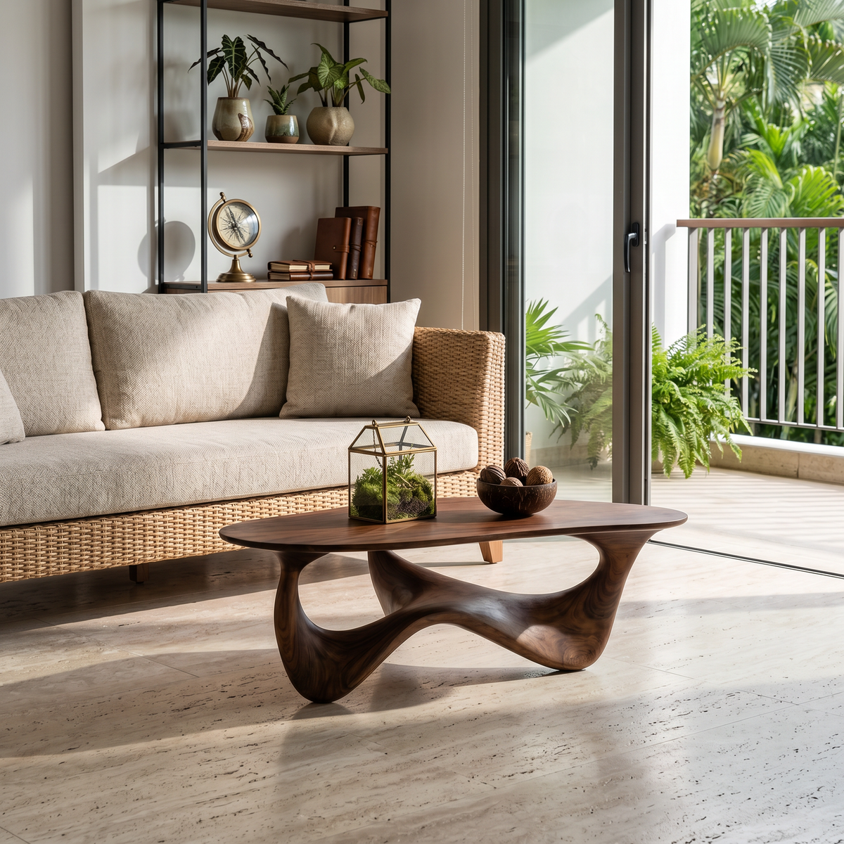 Rustic Solid Wood Low Coffee Table with Natural Grain in Walnut finish