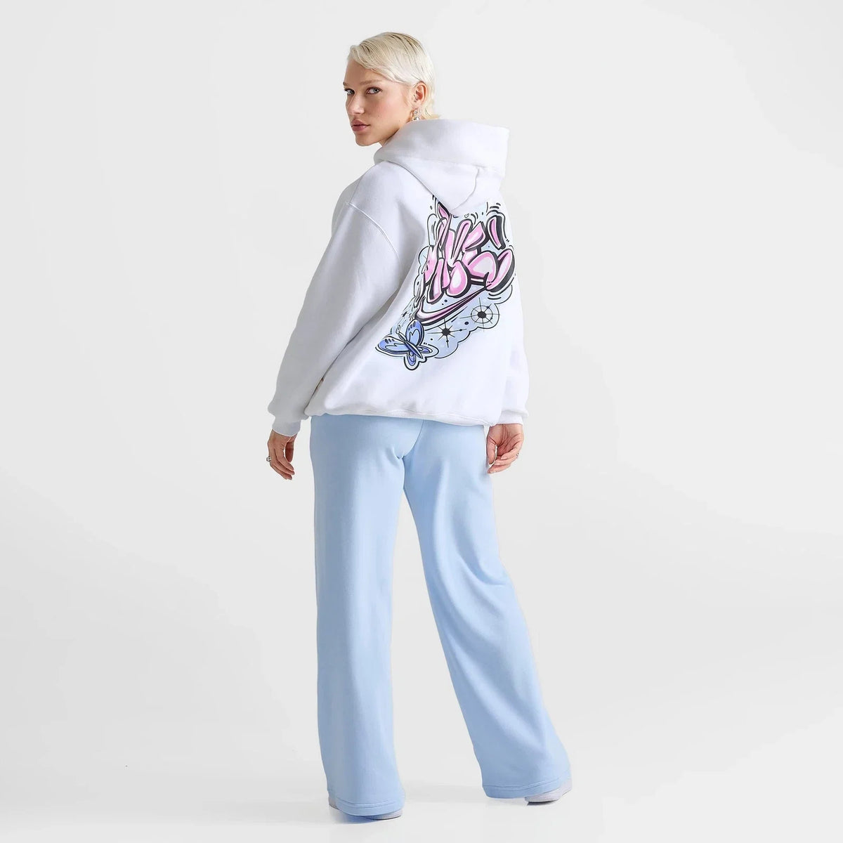 Women's Graphic Oversized Pullover Hoodie - White