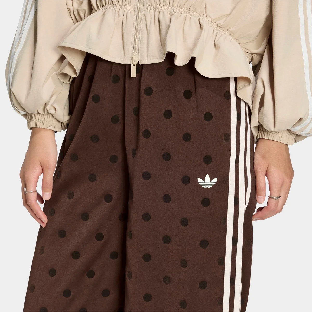 Women's Polka Dot Satin Wide-Leg Track Pants