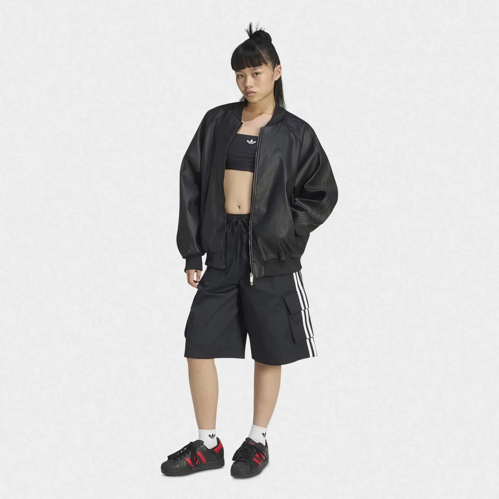 Women's Oversized Faux Leather Track Jacket