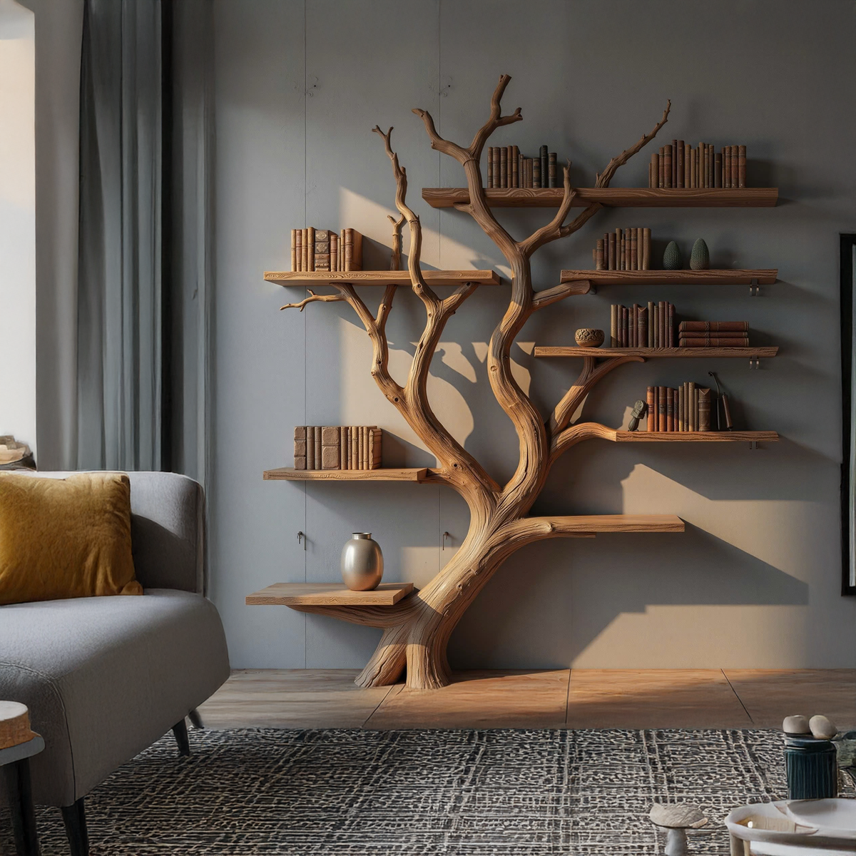 Real Tree Branch Wall Shelf with Floating Boards - view 2