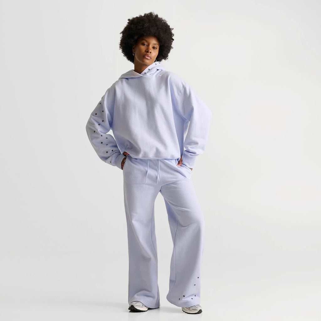 Women's Oversized Grommet Fleece Hoodie - Purple