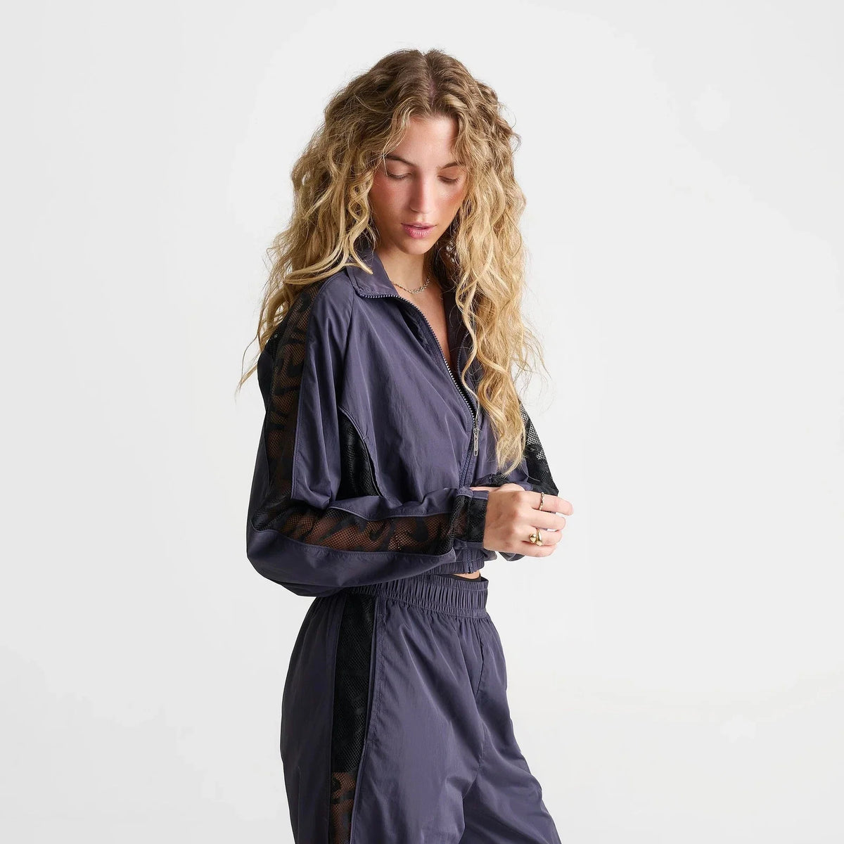 Women's Cropped Lace-Detail Track Jacket
