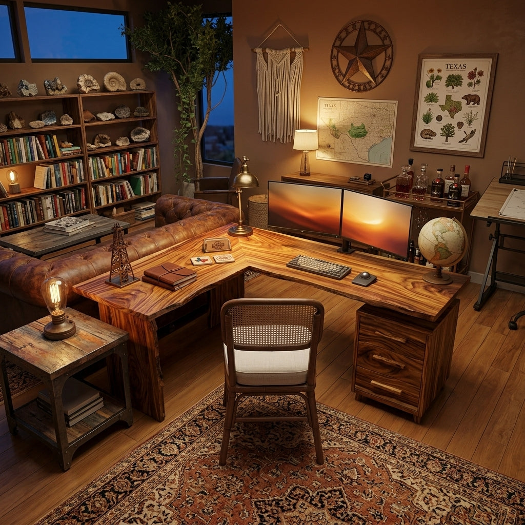 L Shaped Solid Wood Corner Desk with Drawers - view 2