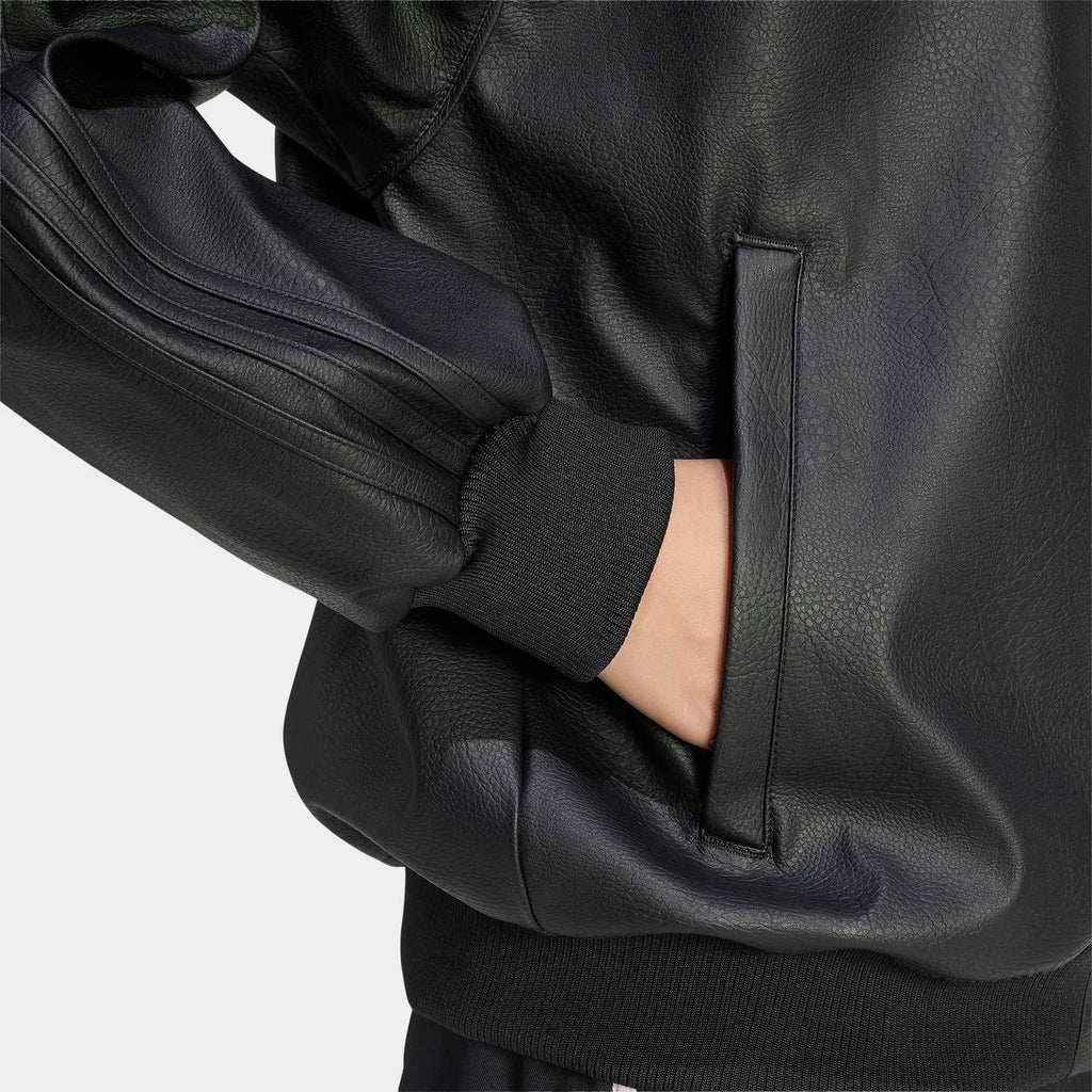 Women's Oversized Faux Leather Track Jacket