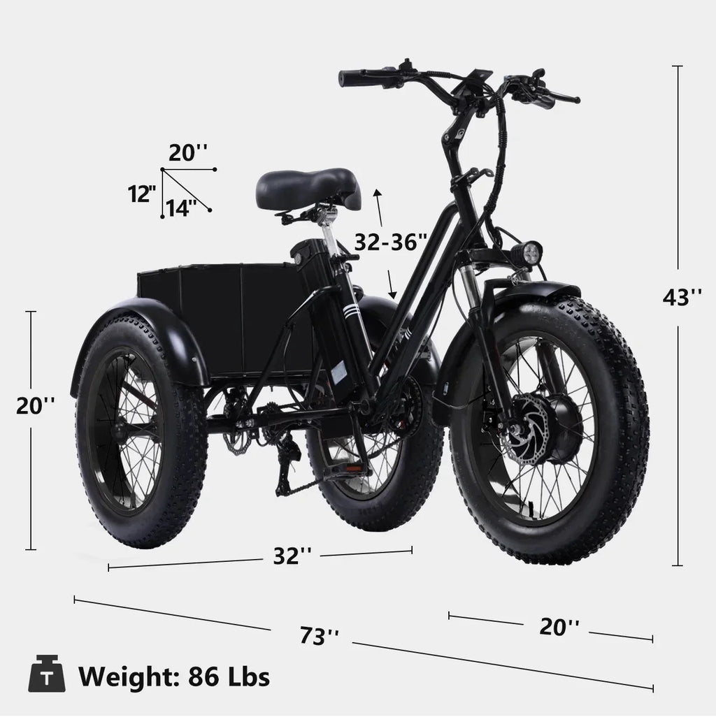 YEBEI Folding Electric Tricycle for Adults, 500W Motor, 48V15AH Lithium Battery, 20 x 4.0 in Fat Tires