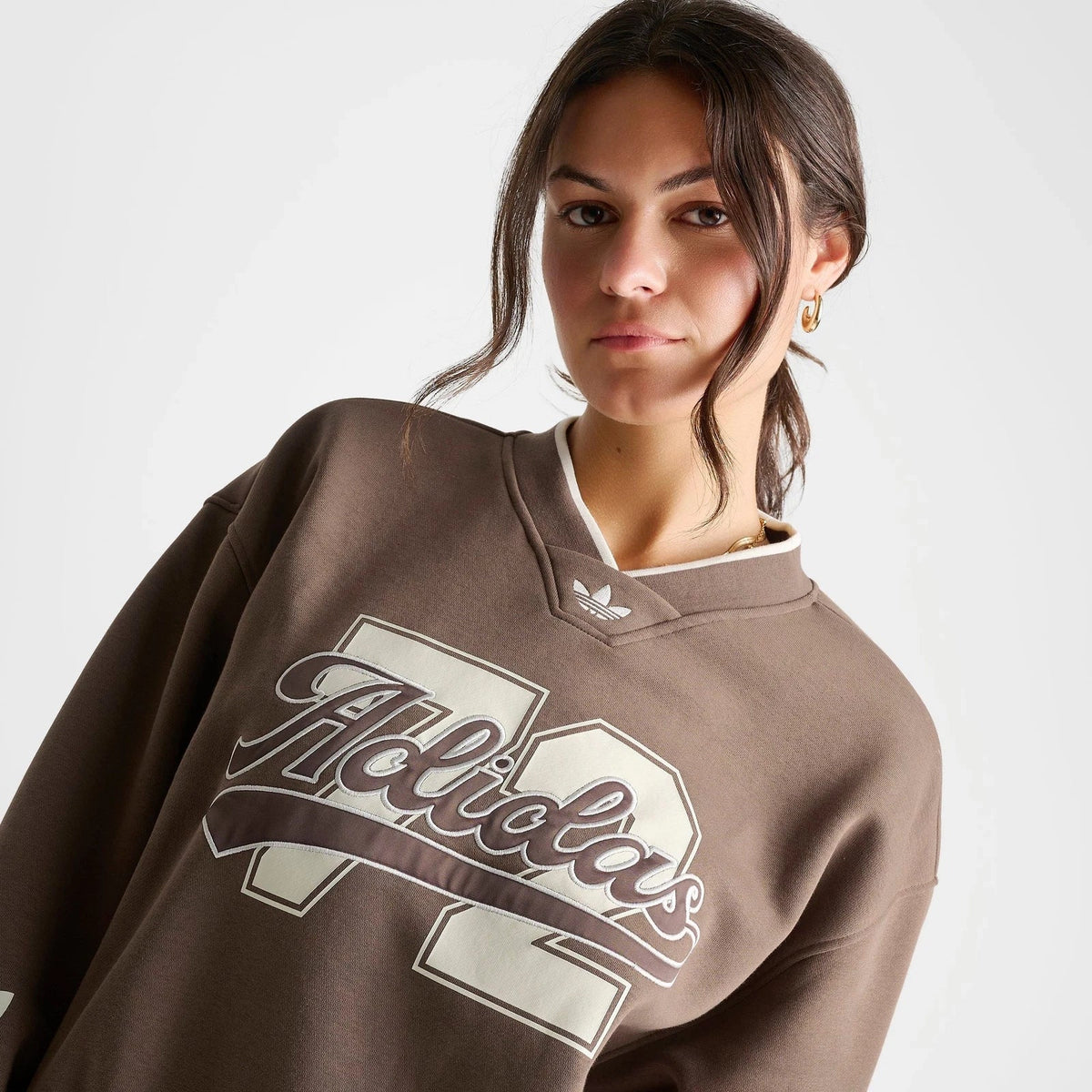 Women's Oversized V-Neck Fleece Sweatshirt