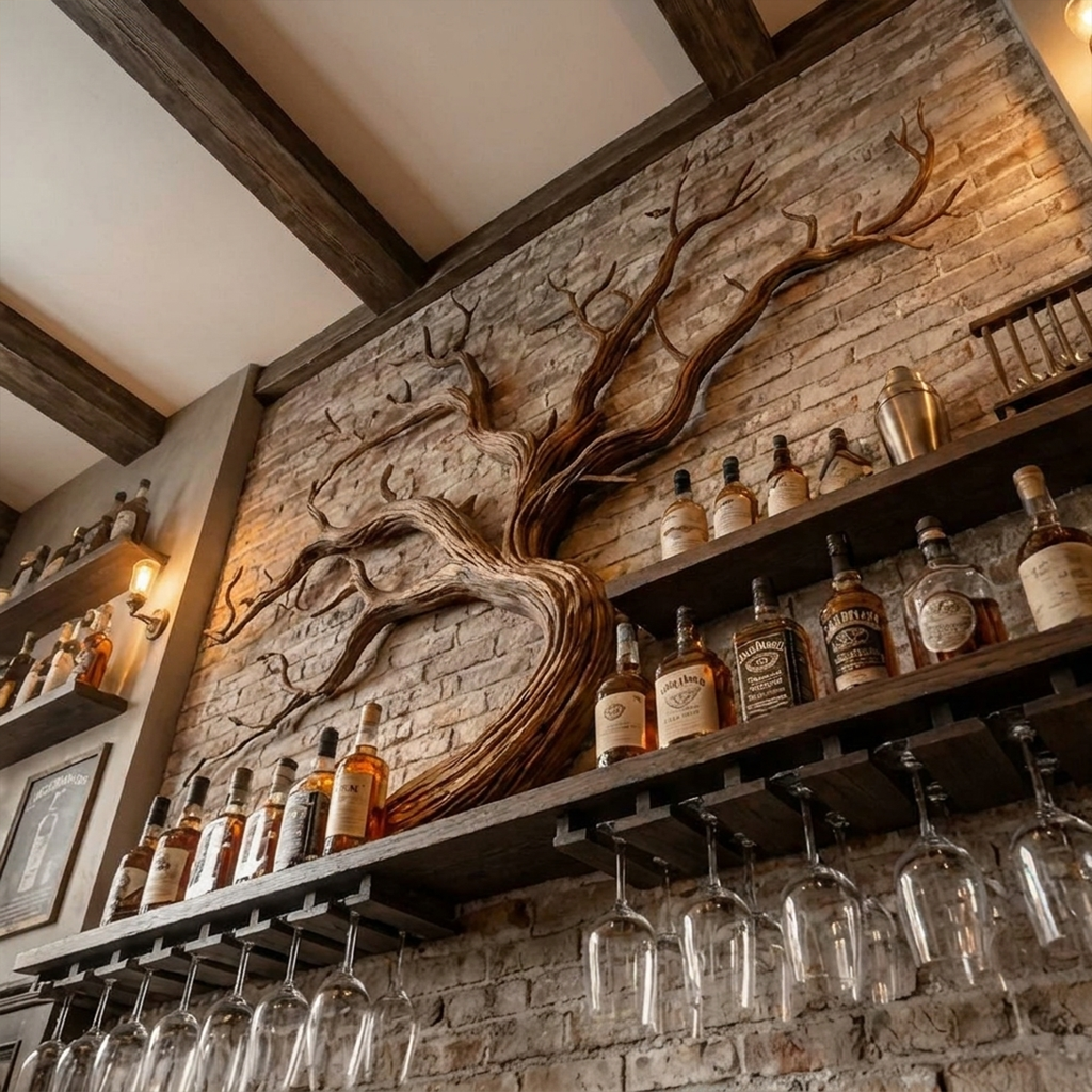 Monkey Pod Wood Tree Branch Wine Rack and Wall Shelf - view 3