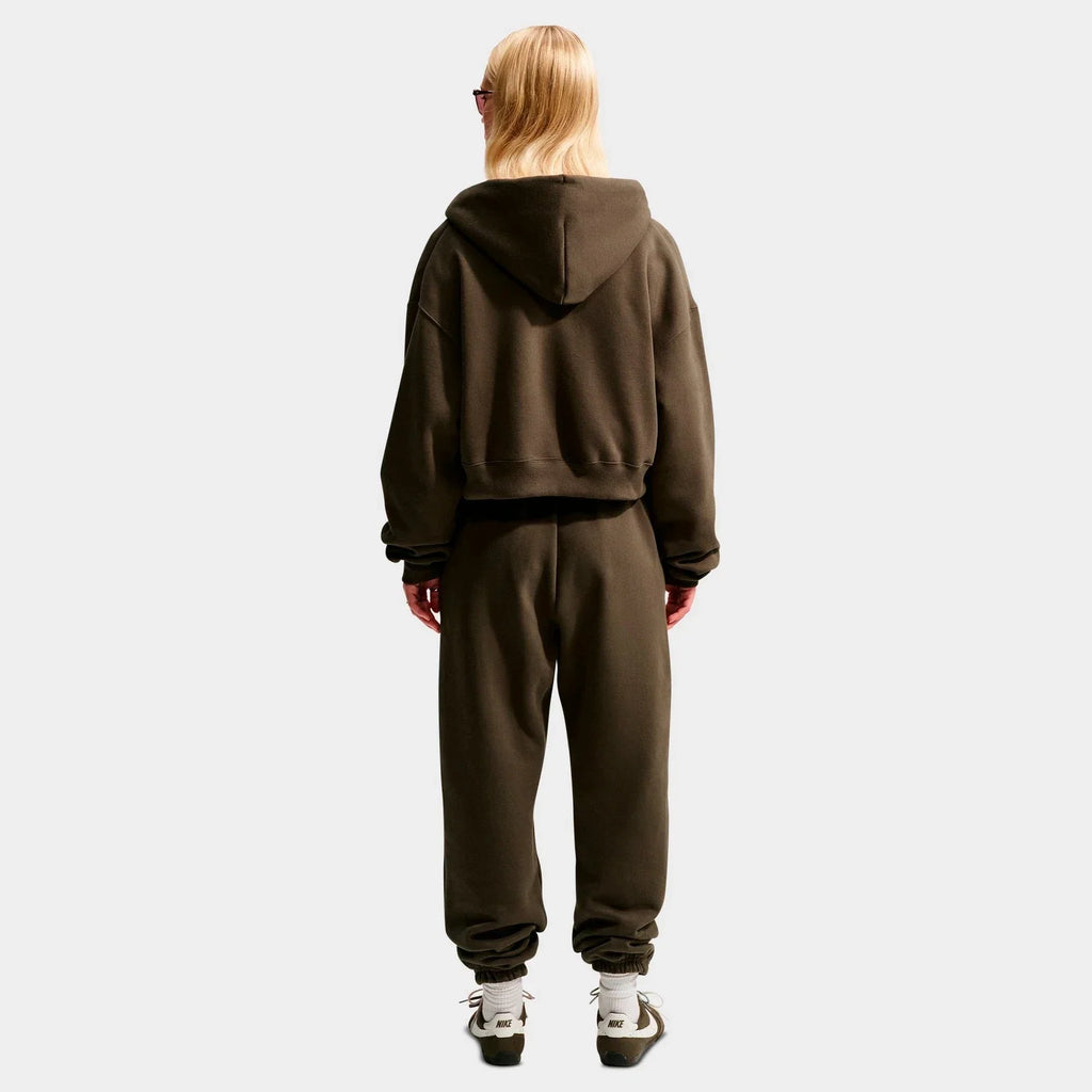 Women's Oversized Cropped Fleece Zip Hoodie - Brown