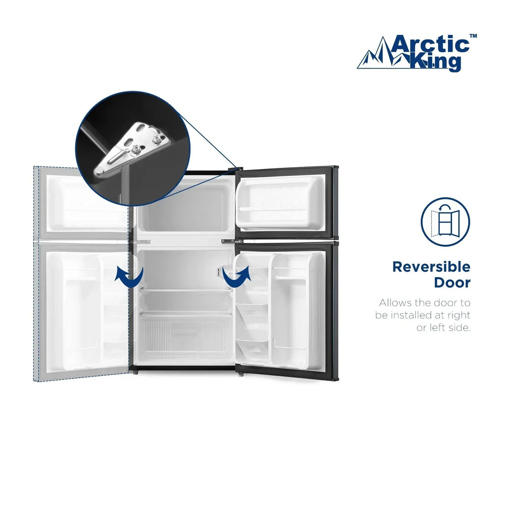 Arctic King Two-Door Mini Fridge With Freezer, 3.2 Cu. Ft., Stainless Steel