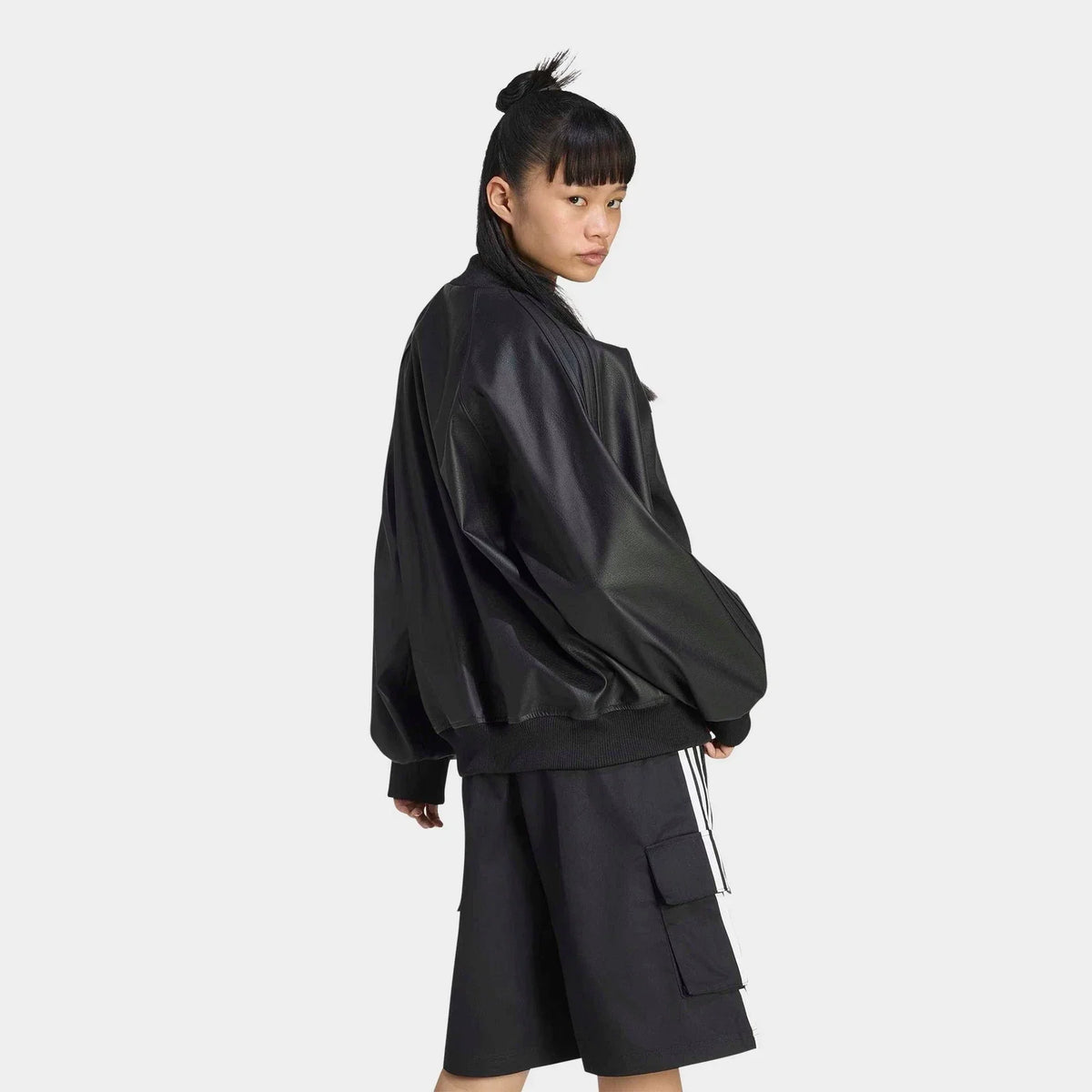 Women's Oversized Faux Leather Track Jacket