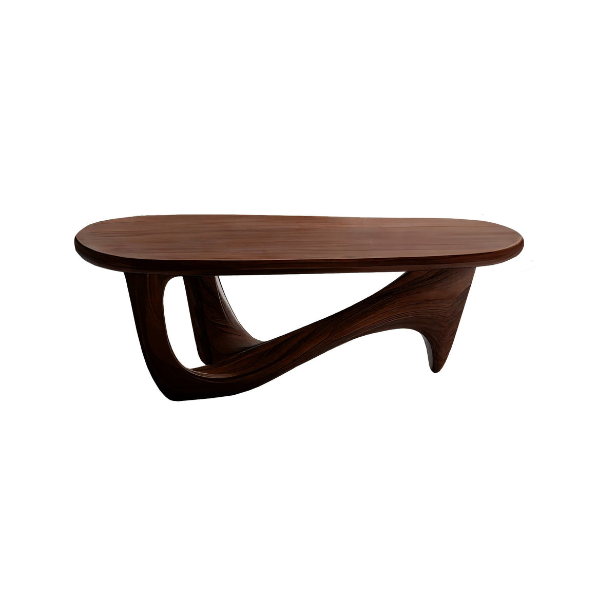 Hardwood Organic Modern Coffee Table with Rounded Top and Curved Base in Dark Walnut finish