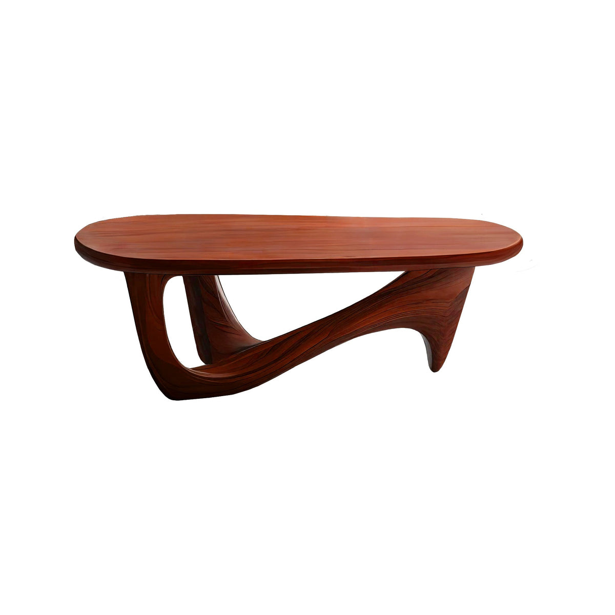 Hardwood Organic Modern Coffee Table with Rounded Top and Curved Base in Mahogany finish