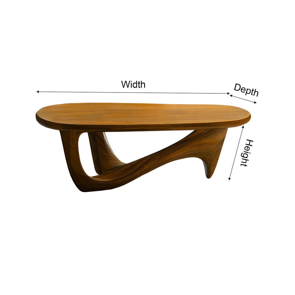 Hardwood Organic Modern Coffee Table with Rounded Top and Curved Base - view 8