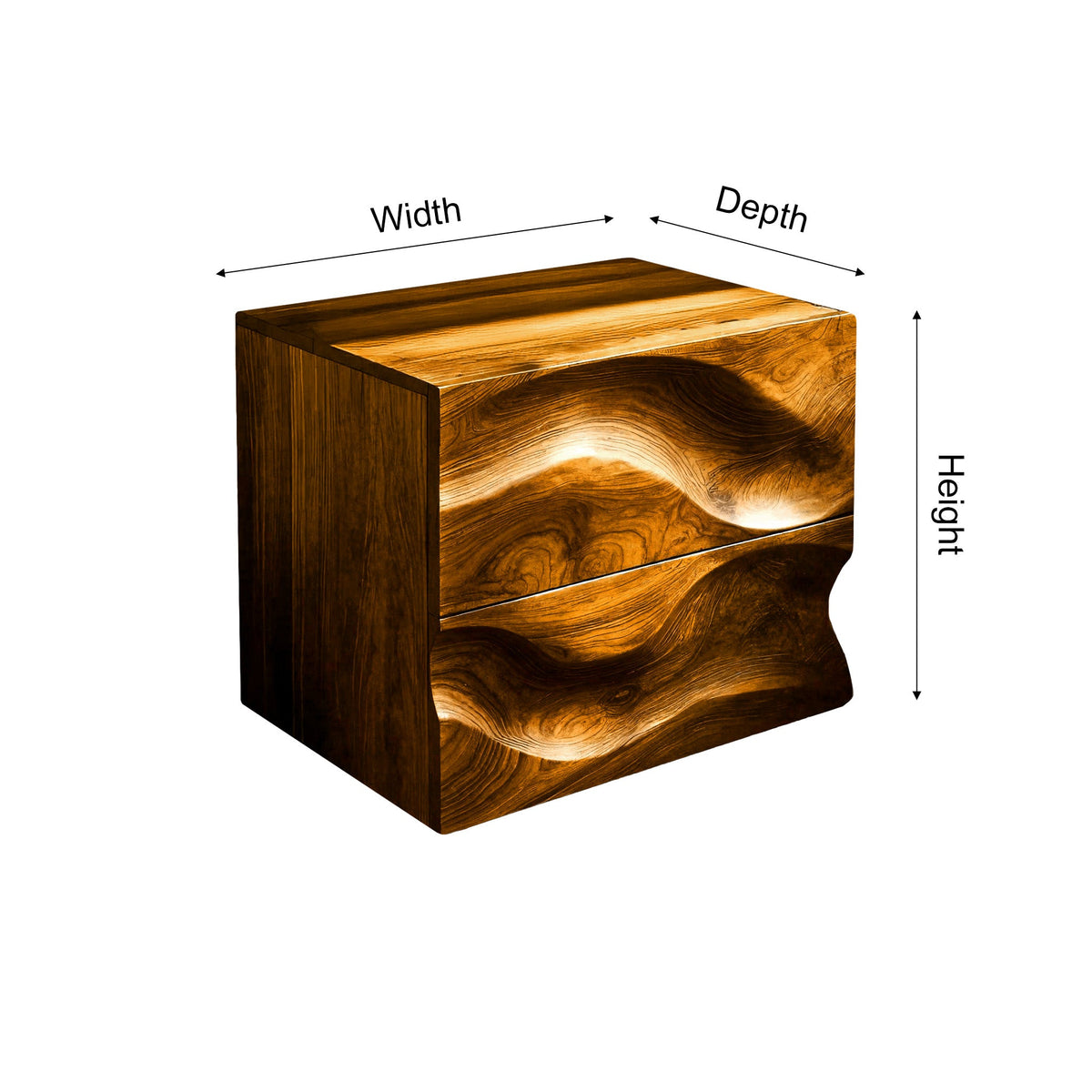 Hand-Carved Hardwood Wave Nightstand with Two Soft-Close Drawers - view 5