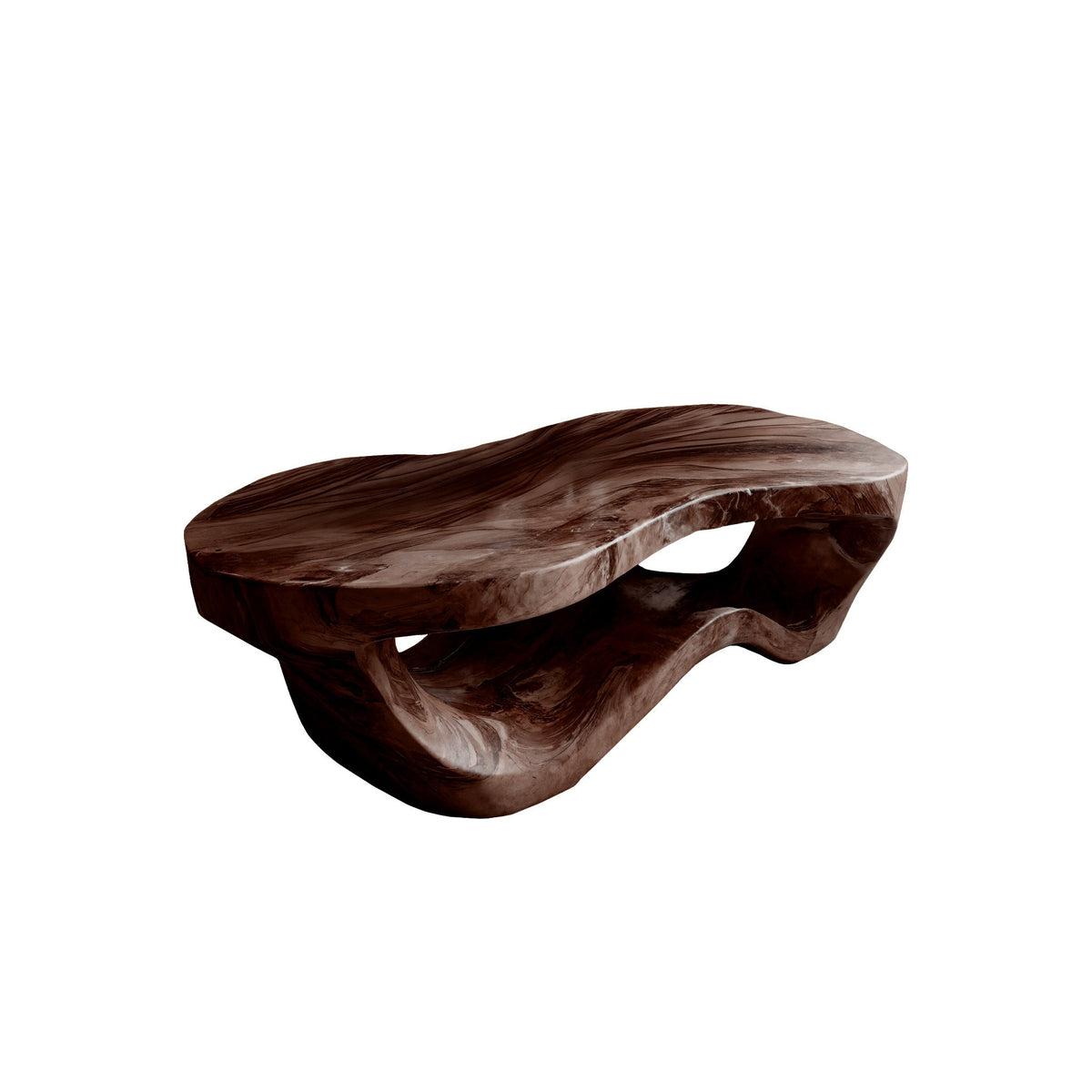 Sculpted Solid Hardwood Coffee Table with Wave-Like Base in Dark Walnut finish