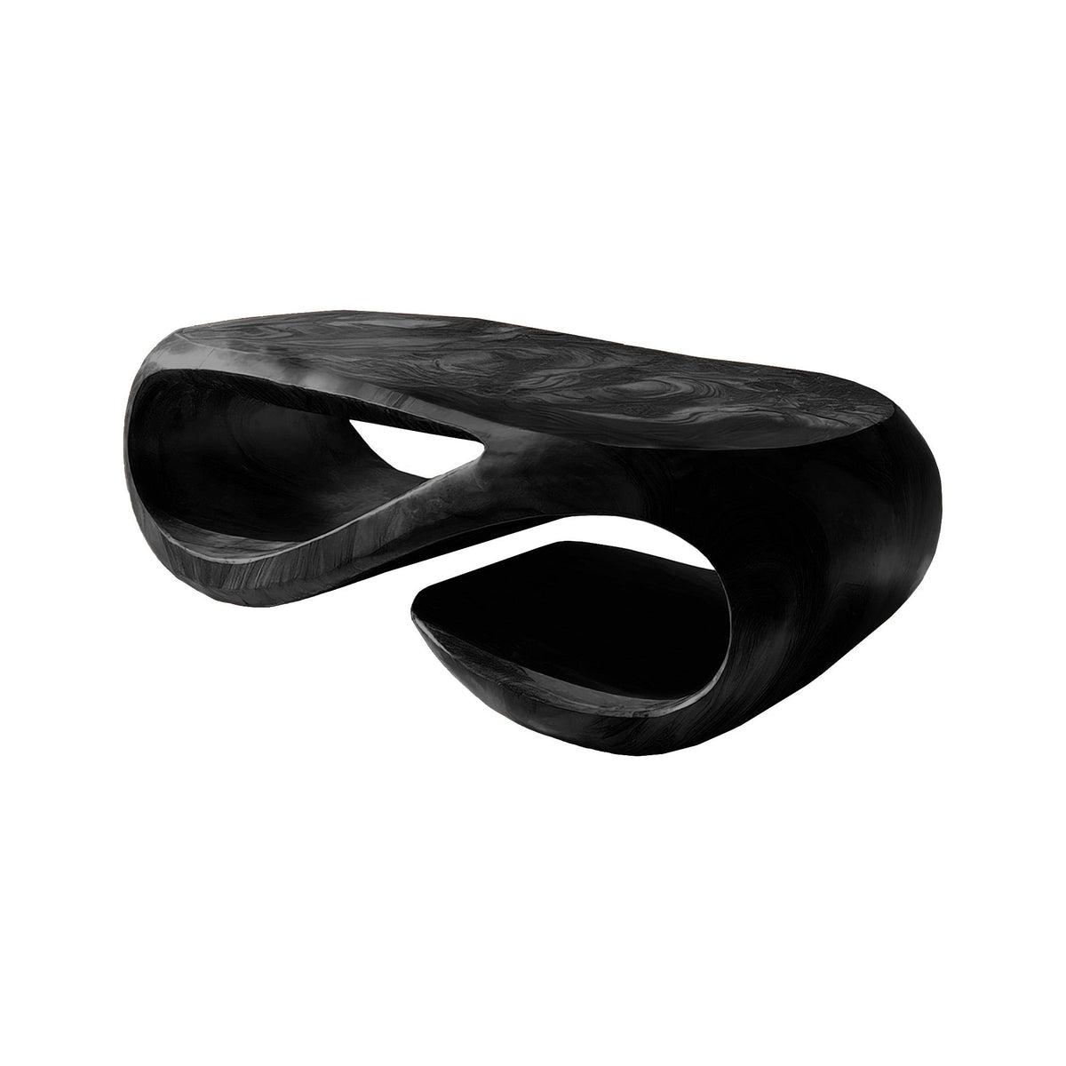 Looping Sculpted Solid Hardwood Coffee Table with Lower Shelf in Black finish
