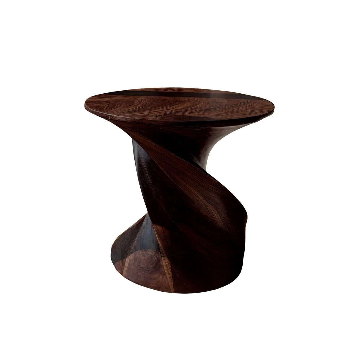 Twisted Pedestal Solid Wood Side Table with Round Top in Dark Walnut finish