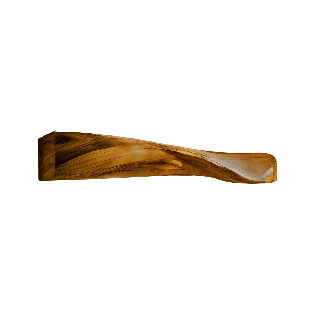Wave-Form Solid Wood Floating Fireplace Mantel Shelf in Teak finish