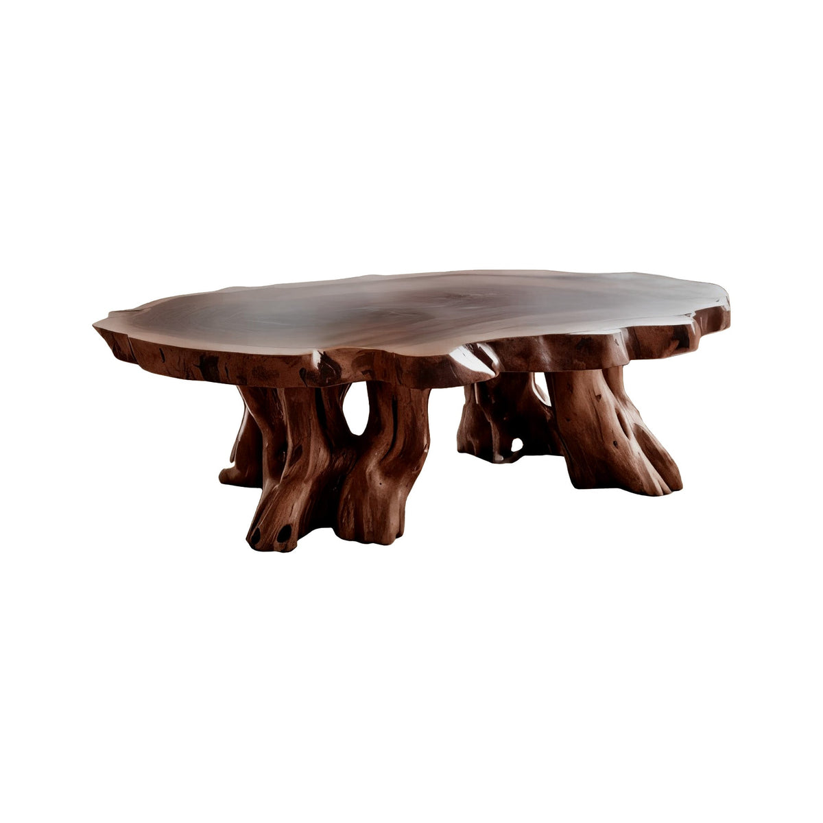 Teak Root Coffee Table with Sculptural Root-Form Base in Dark Walnut finish