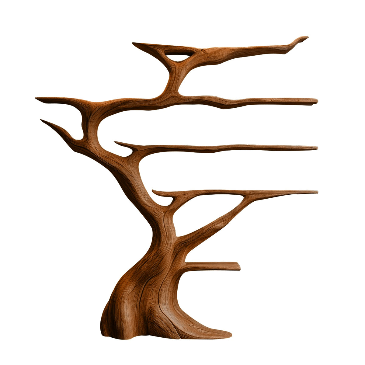 Solid Hardwood Tree Wine Rack with Integrated LED Backlighting in Brown finish