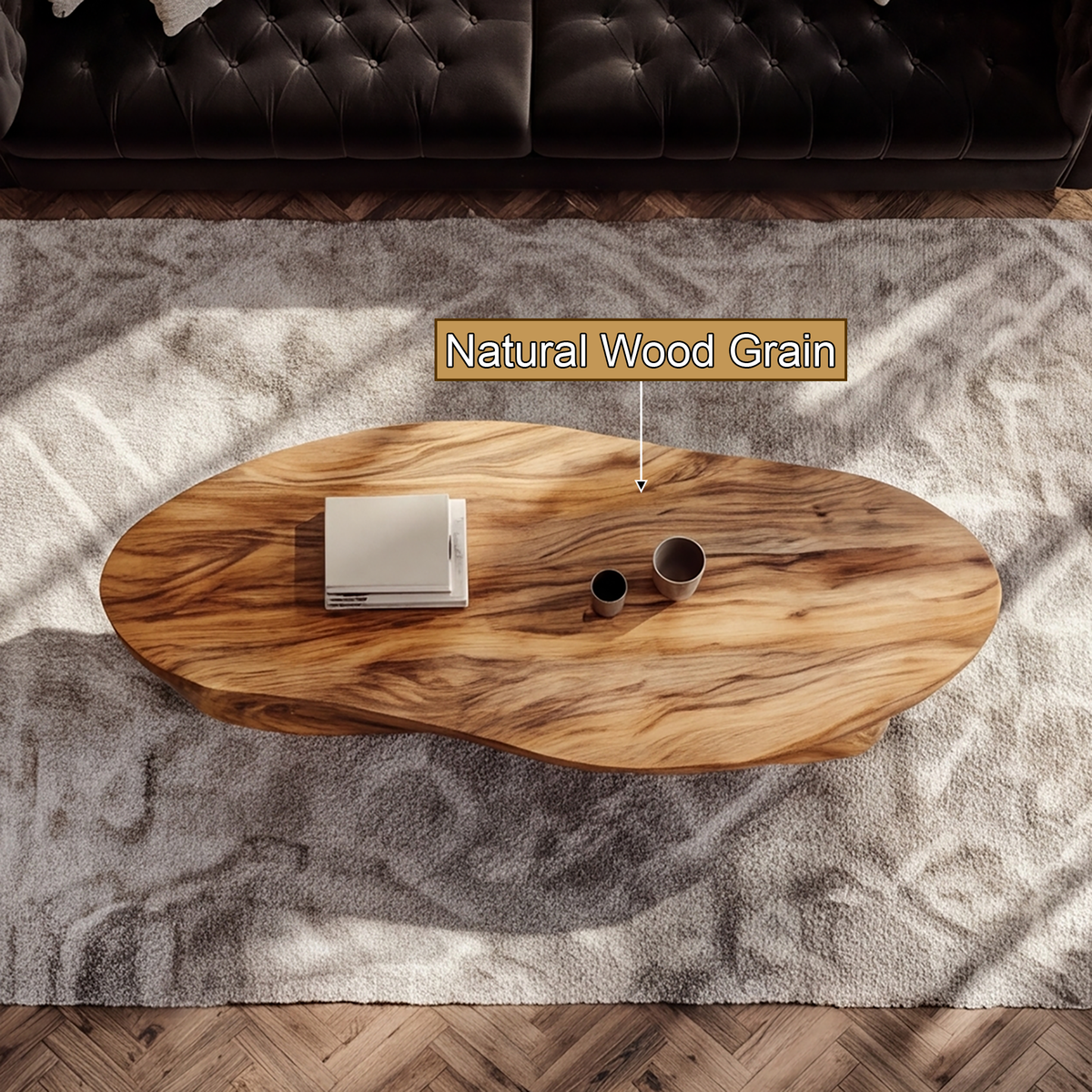 Low Sculpted Wood Coffee Table with Oval Loop Base - view 11