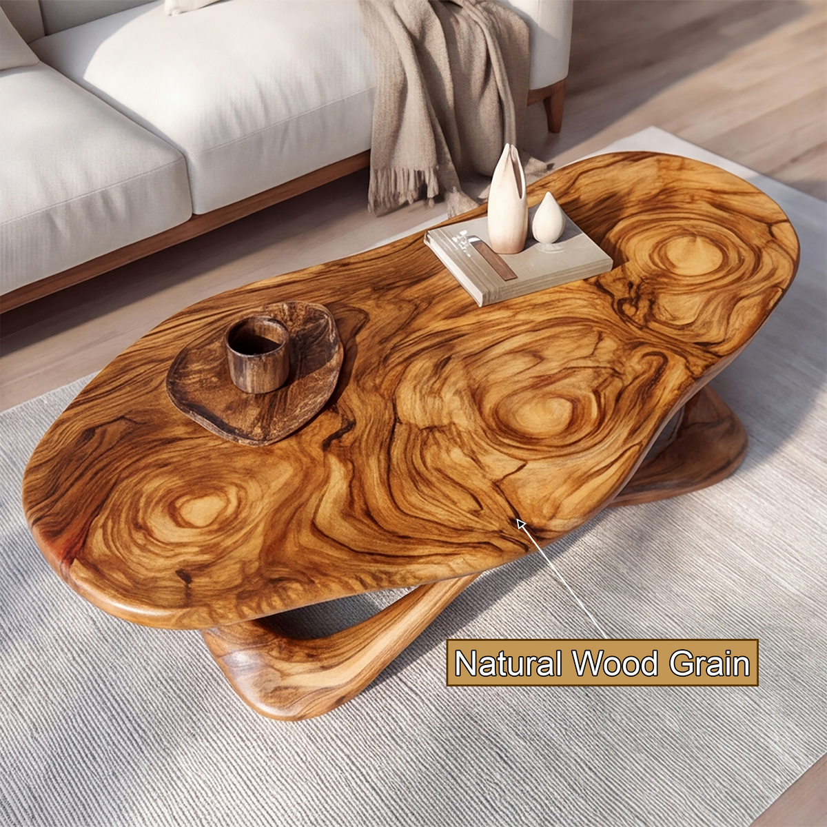 Live Edge Solid Wood Coffee Table with Interwoven Sculptural Base - view 2
