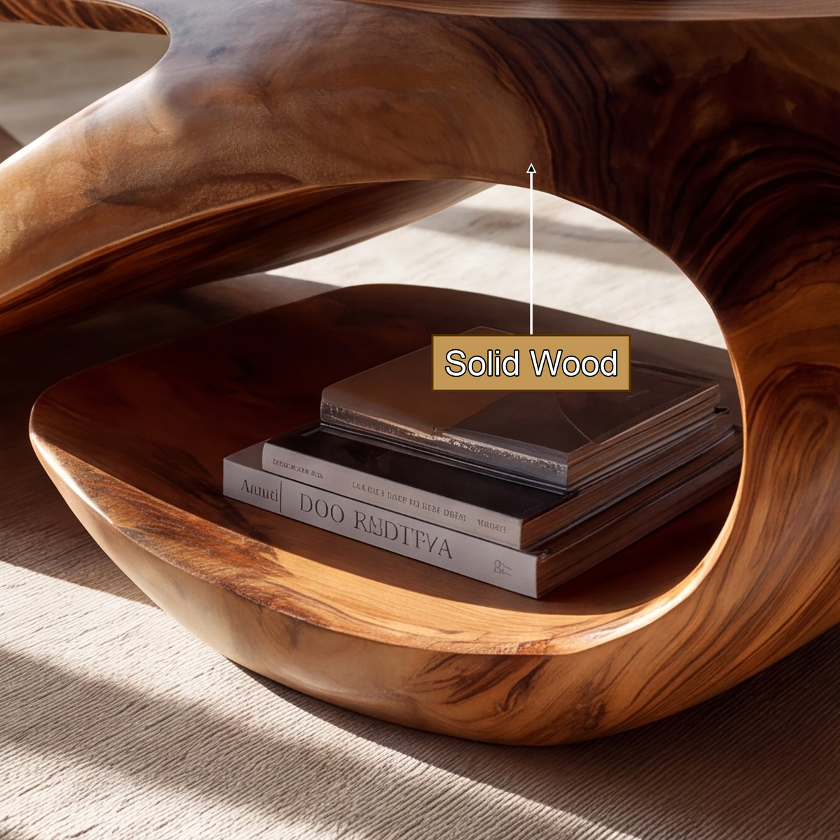 Looping Sculpted Solid Hardwood Coffee Table with Lower Shelf - view 8