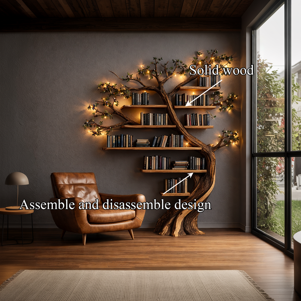 Rustic Tree Branch Bookshelf with Floral Pattern, 60 x 80 in - view 3