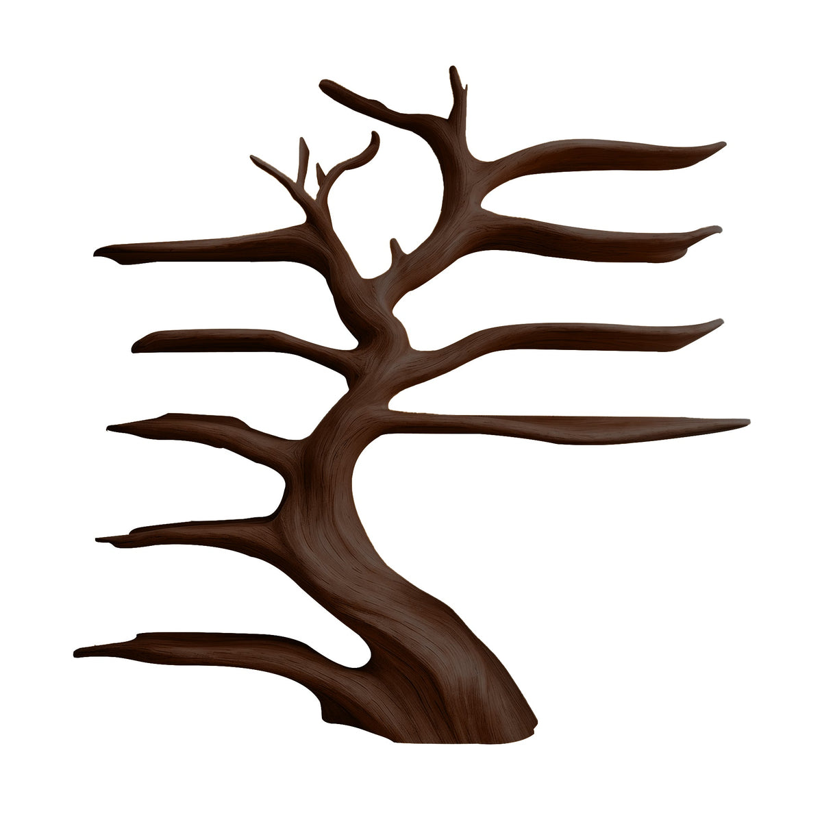 Solid Wood Tree Wine Rack with Integrated LED Backlit Branch Shelves in Dark Walnut finish