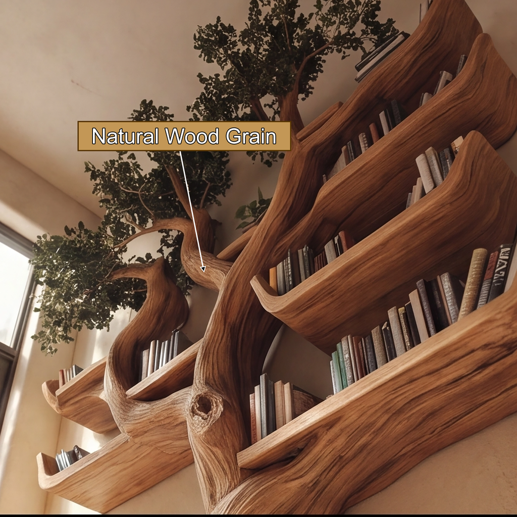 Solid Hardwood Tree Bookshelf with Carved Canopy and Root Base - view 11