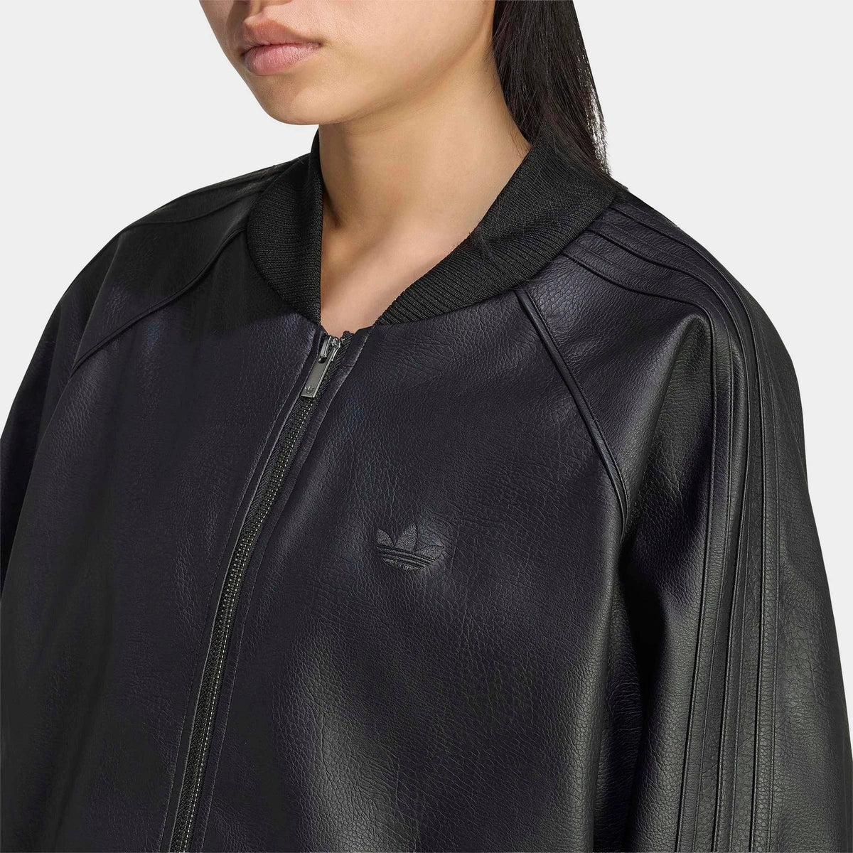 Women's Oversized Faux Leather Track Jacket